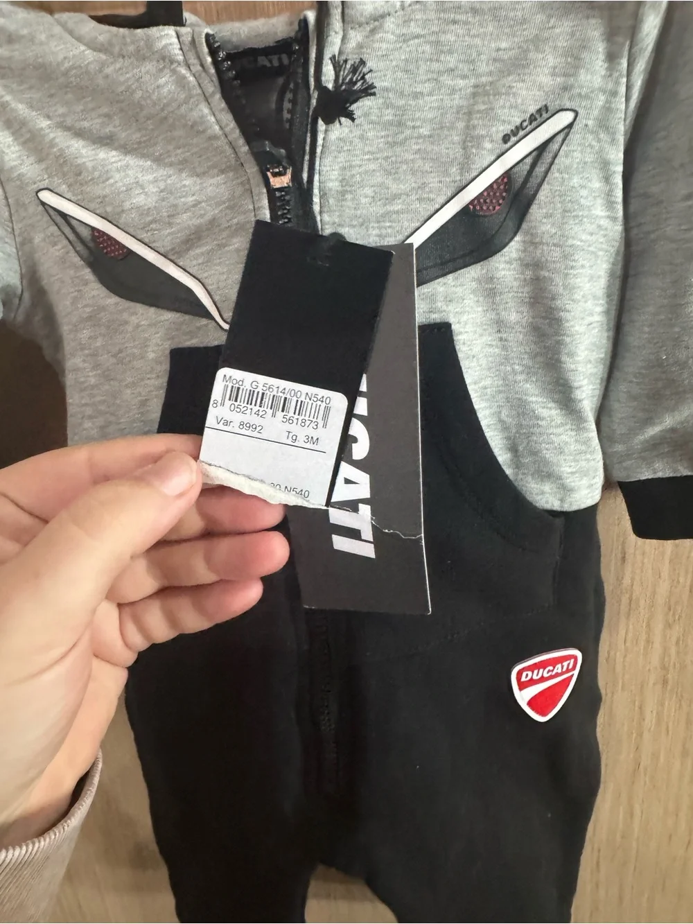 Ducati Baby Motorcycle Hoodie Jumpsuit in Gray & Black Size 3 Months NWT